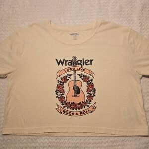 Wrangler "Long Live Rock & Roll" Crop Graphic Tee - Cream